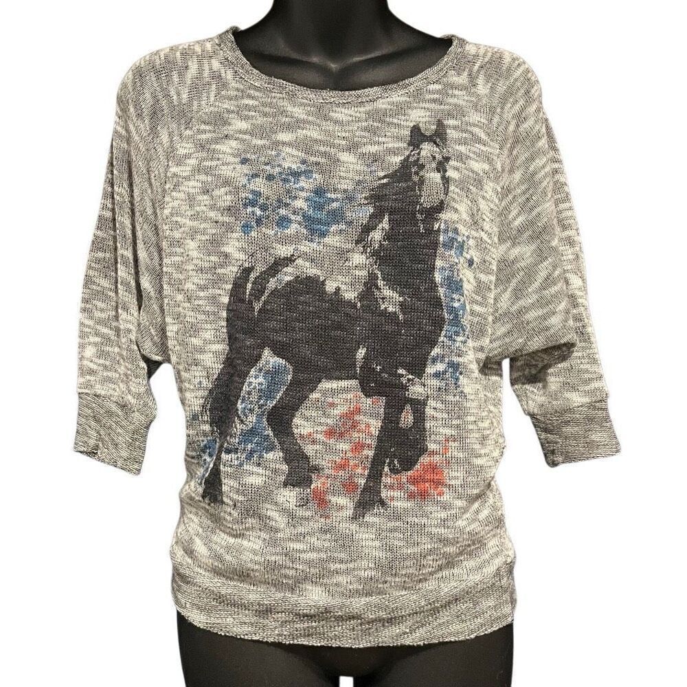 Mudd Gray Red Blue Black Horse Pullover Knit Sweater Girl’s 10-12